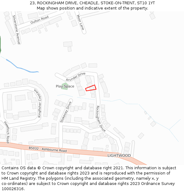 23, ROCKINGHAM DRIVE, CHEADLE, STOKE-ON-TRENT, ST10 1YT: Location map and indicative extent of plot