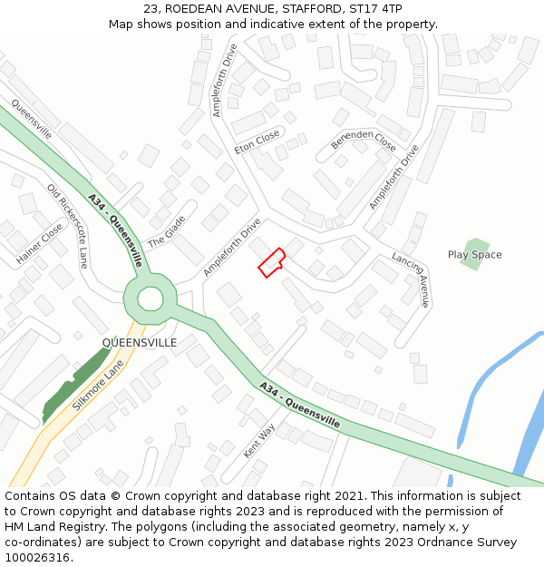 23, ROEDEAN AVENUE, STAFFORD, ST17 4TP: Location map and indicative extent of plot