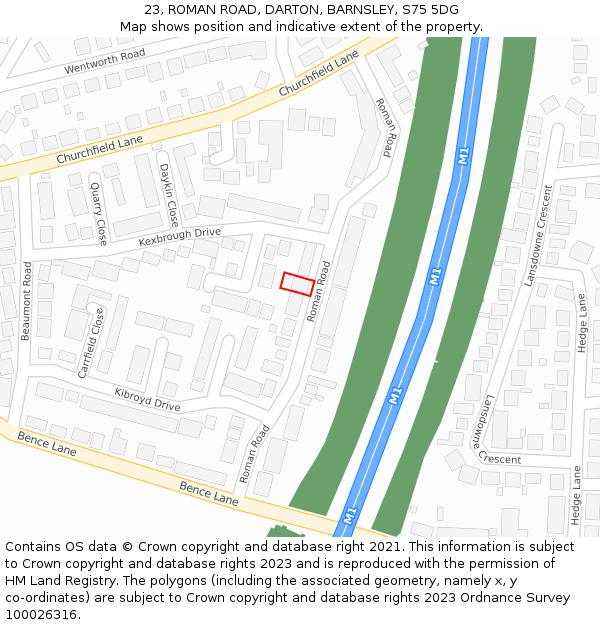 23, ROMAN ROAD, DARTON, BARNSLEY, S75 5DG: Location map and indicative extent of plot