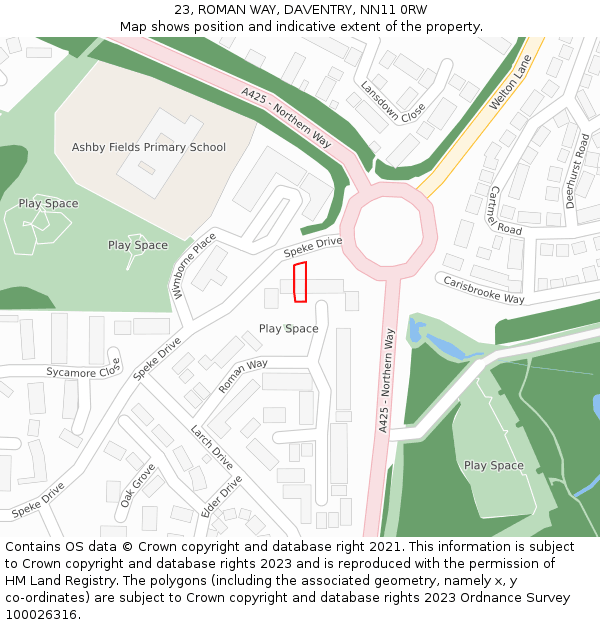 23, ROMAN WAY, DAVENTRY, NN11 0RW: Location map and indicative extent of plot