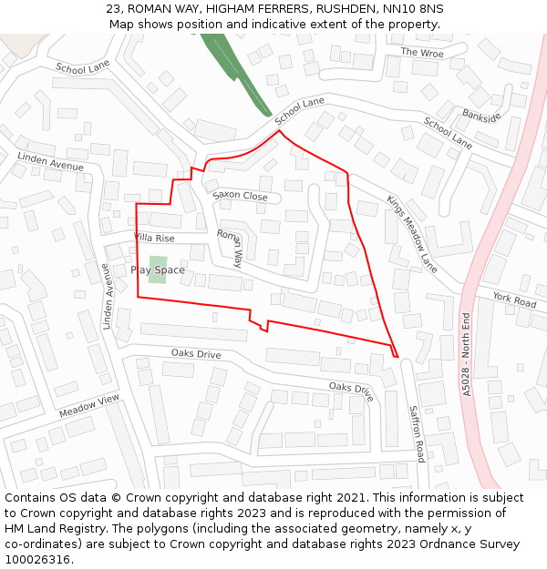 23, ROMAN WAY, HIGHAM FERRERS, RUSHDEN, NN10 8NS: Location map and indicative extent of plot