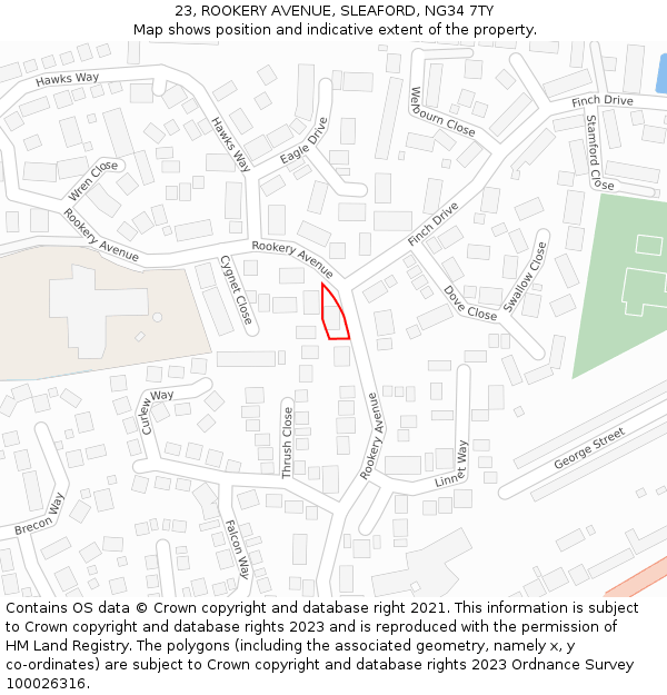 23, ROOKERY AVENUE, SLEAFORD, NG34 7TY: Location map and indicative extent of plot