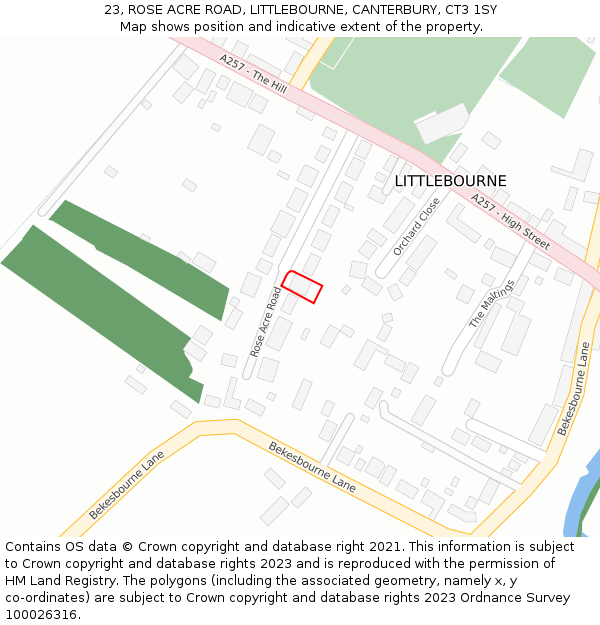 23, ROSE ACRE ROAD, LITTLEBOURNE, CANTERBURY, CT3 1SY: Location map and indicative extent of plot
