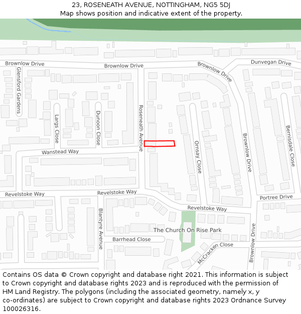 23, ROSENEATH AVENUE, NOTTINGHAM, NG5 5DJ: Location map and indicative extent of plot