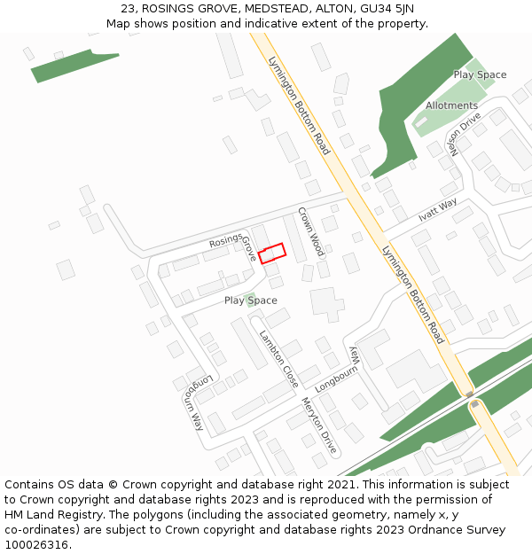 23, ROSINGS GROVE, MEDSTEAD, ALTON, GU34 5JN: Location map and indicative extent of plot