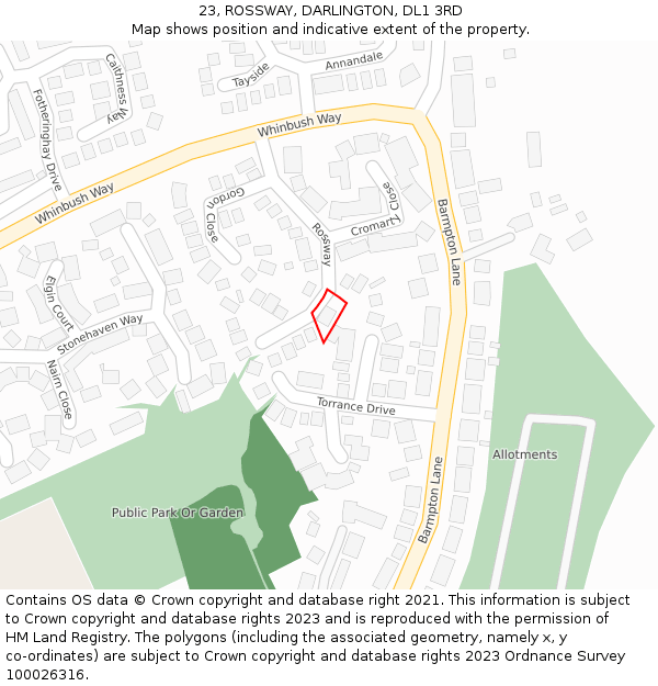 23, ROSSWAY, DARLINGTON, DL1 3RD: Location map and indicative extent of plot