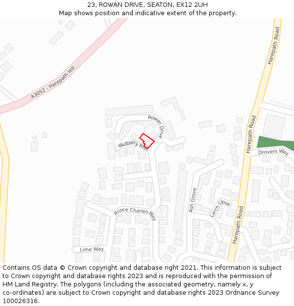 23, ROWAN DRIVE, SEATON, EX12 2UH: Location map and indicative extent of plot