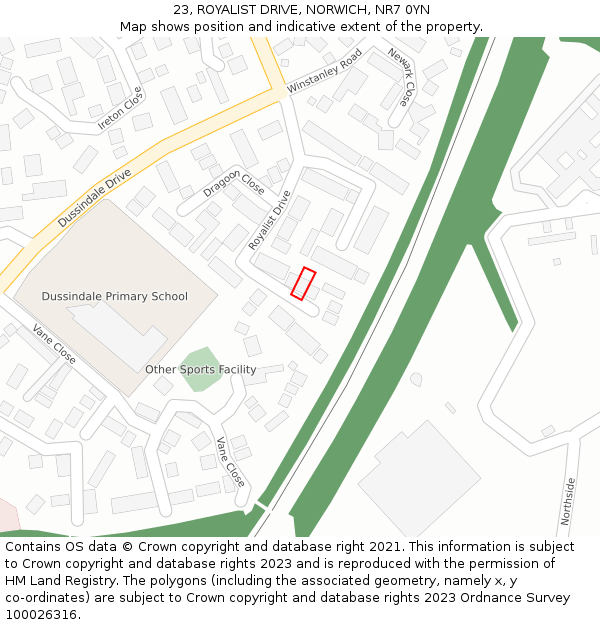 23, ROYALIST DRIVE, NORWICH, NR7 0YN: Location map and indicative extent of plot