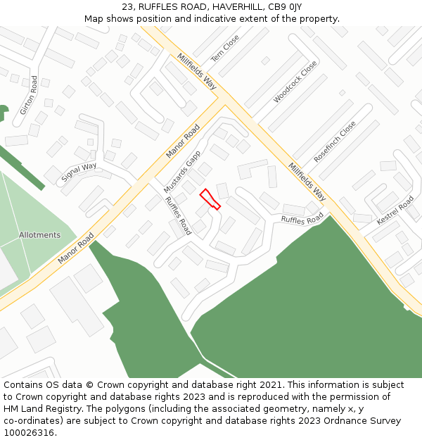 23, RUFFLES ROAD, HAVERHILL, CB9 0JY: Location map and indicative extent of plot
