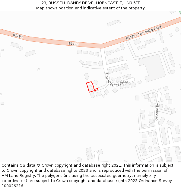 23, RUSSELL DANBY DRIVE, HORNCASTLE, LN9 5FE: Location map and indicative extent of plot