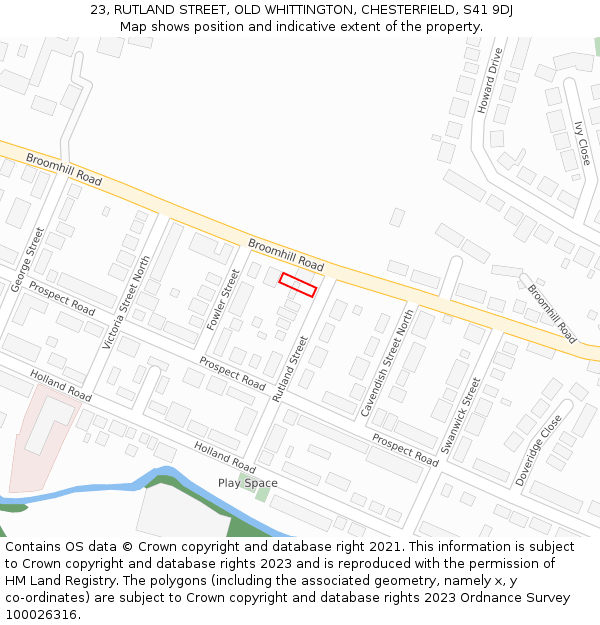 23, RUTLAND STREET, OLD WHITTINGTON, CHESTERFIELD, S41 9DJ: Location map and indicative extent of plot