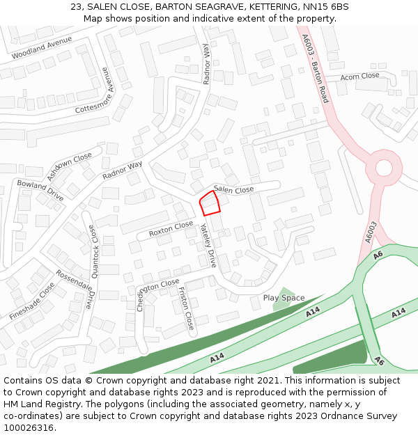 23, SALEN CLOSE, BARTON SEAGRAVE, KETTERING, NN15 6BS: Location map and indicative extent of plot