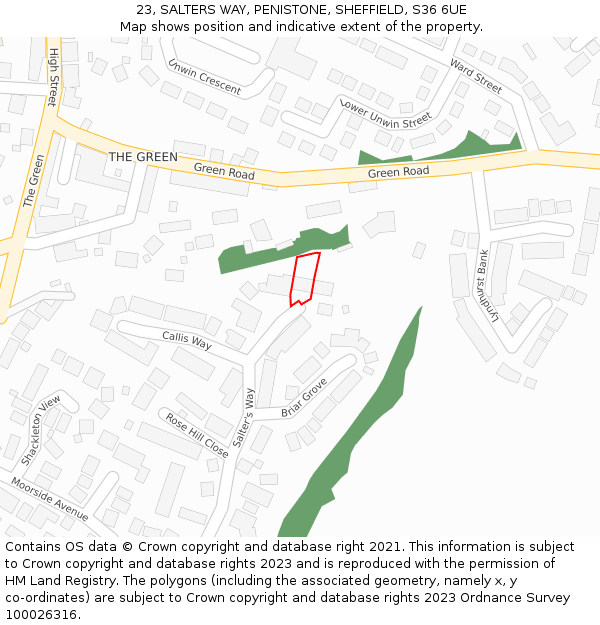 23, SALTERS WAY, PENISTONE, SHEFFIELD, S36 6UE: Location map and indicative extent of plot