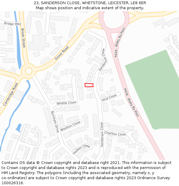 23, SANDERSON CLOSE, WHETSTONE, LEICESTER, LE8 6ER: Location map and indicative extent of plot