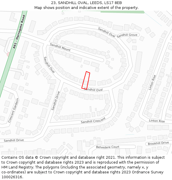 23, SANDHILL OVAL, LEEDS, LS17 8EB: Location map and indicative extent of plot