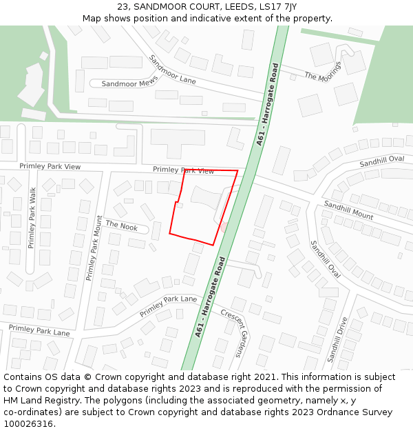 23, SANDMOOR COURT, LEEDS, LS17 7JY: Location map and indicative extent of plot