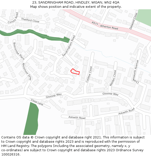 23, SANDRINGHAM ROAD, HINDLEY, WIGAN, WN2 4QA: Location map and indicative extent of plot