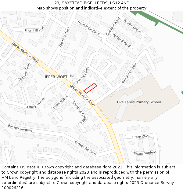 23, SAXSTEAD RISE, LEEDS, LS12 4ND: Location map and indicative extent of plot