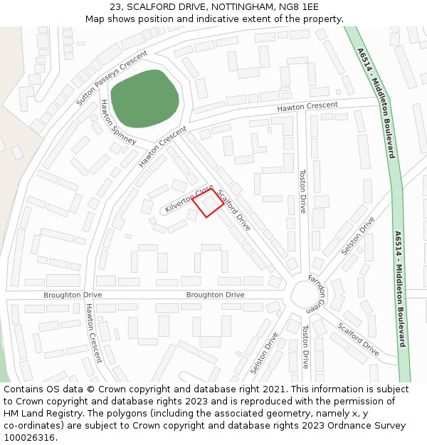 23, SCALFORD DRIVE, NOTTINGHAM, NG8 1EE: Location map and indicative extent of plot
