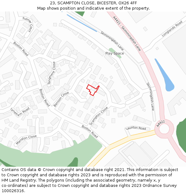 23, SCAMPTON CLOSE, BICESTER, OX26 4FF: Location map and indicative extent of plot