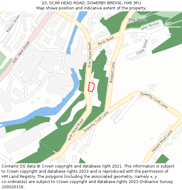 23, SCAR HEAD ROAD, SOWERBY BRIDGE, HX6 3PU: Location map and indicative extent of plot