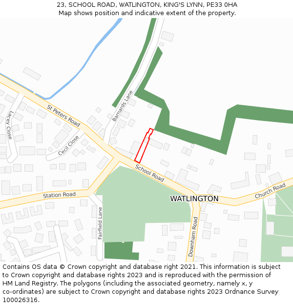 23, SCHOOL ROAD, WATLINGTON, KING'S LYNN, PE33 0HA: Location map and indicative extent of plot