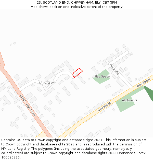 23, SCOTLAND END, CHIPPENHAM, ELY, CB7 5PN: Location map and indicative extent of plot