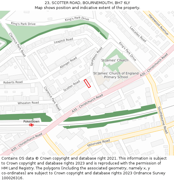 23, SCOTTER ROAD, BOURNEMOUTH, BH7 6LY: Location map and indicative extent of plot