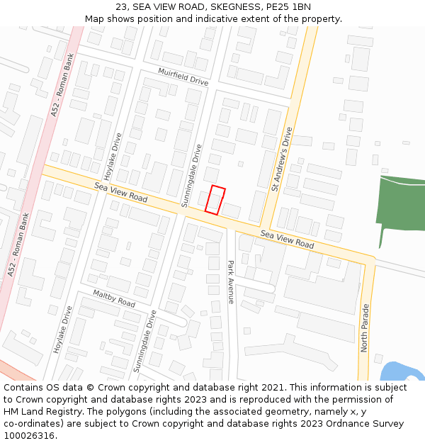 23, SEA VIEW ROAD, SKEGNESS, PE25 1BN: Location map and indicative extent of plot
