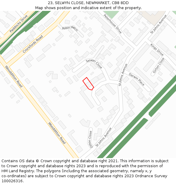 23, SELWYN CLOSE, NEWMARKET, CB8 8DD: Location map and indicative extent of plot