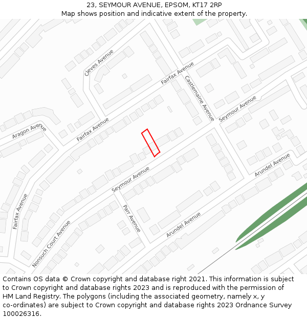 23, SEYMOUR AVENUE, EPSOM, KT17 2RP: Location map and indicative extent of plot