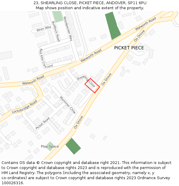 23, SHEARLING CLOSE, PICKET PIECE, ANDOVER, SP11 6PU: Location map and indicative extent of plot