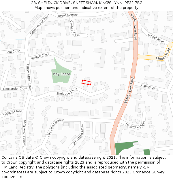 23, SHELDUCK DRIVE, SNETTISHAM, KING'S LYNN, PE31 7RG: Location map and indicative extent of plot