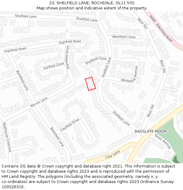 23, SHELFIELD LANE, ROCHDALE, OL11 5YD: Location map and indicative extent of plot