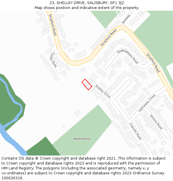 23, SHELLEY DRIVE, SALISBURY, SP1 3JZ: Location map and indicative extent of plot