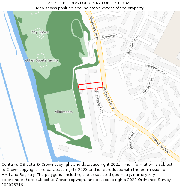 23, SHEPHERDS FOLD, STAFFORD, ST17 4SF: Location map and indicative extent of plot