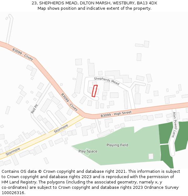 23, SHEPHERDS MEAD, DILTON MARSH, WESTBURY, BA13 4DX: Location map and indicative extent of plot