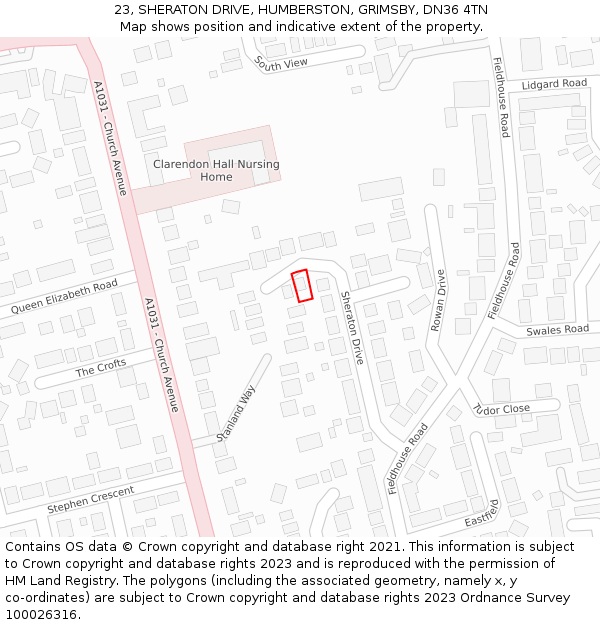 23, SHERATON DRIVE, HUMBERSTON, GRIMSBY, DN36 4TN: Location map and indicative extent of plot