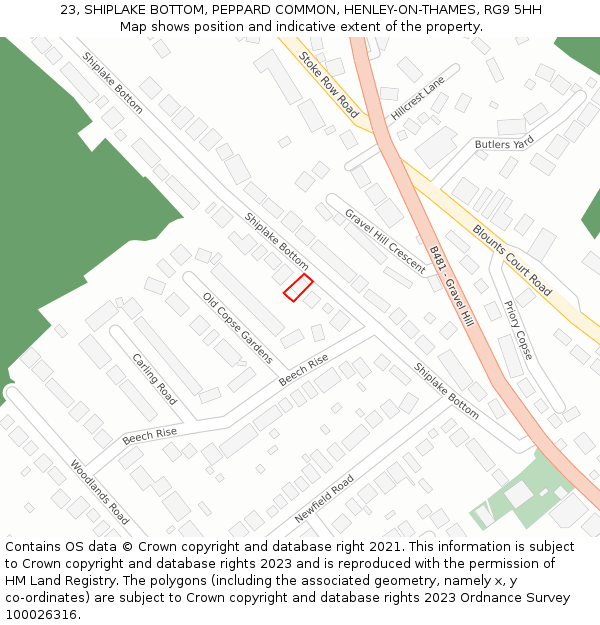 23, SHIPLAKE BOTTOM, PEPPARD COMMON, HENLEY-ON-THAMES, RG9 5HH: Location map and indicative extent of plot