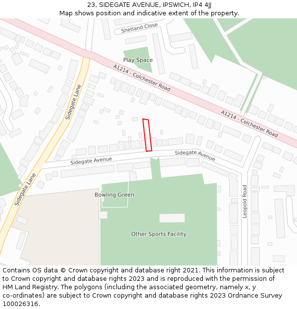 23, SIDEGATE AVENUE, IPSWICH, IP4 4JJ: Location map and indicative extent of plot