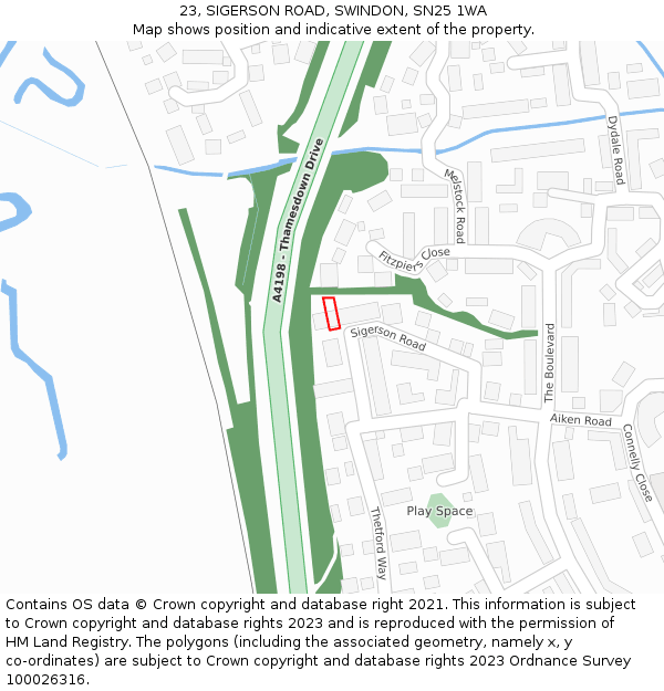 23, SIGERSON ROAD, SWINDON, SN25 1WA: Location map and indicative extent of plot