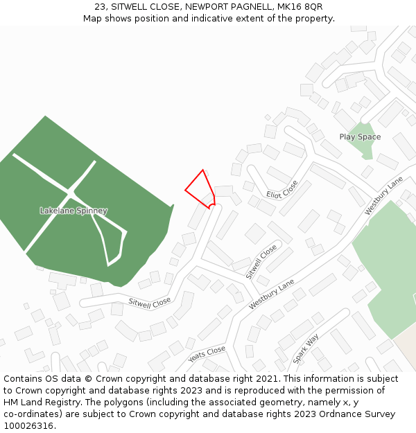 23, SITWELL CLOSE, NEWPORT PAGNELL, MK16 8QR: Location map and indicative extent of plot
