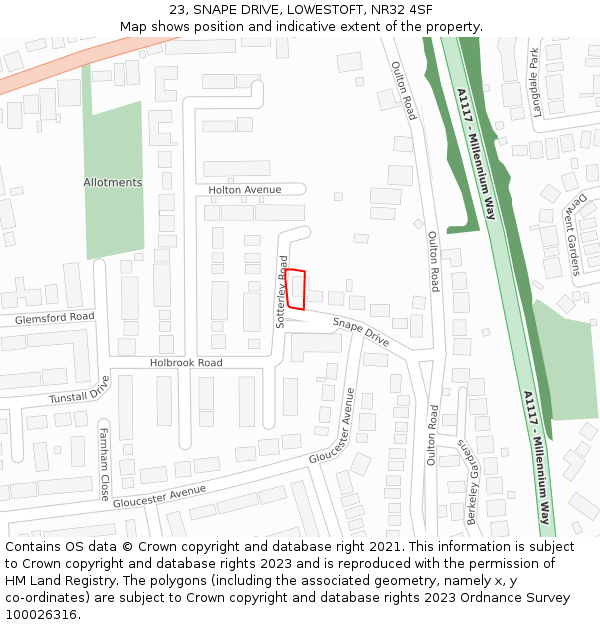 23, SNAPE DRIVE, LOWESTOFT, NR32 4SF: Location map and indicative extent of plot