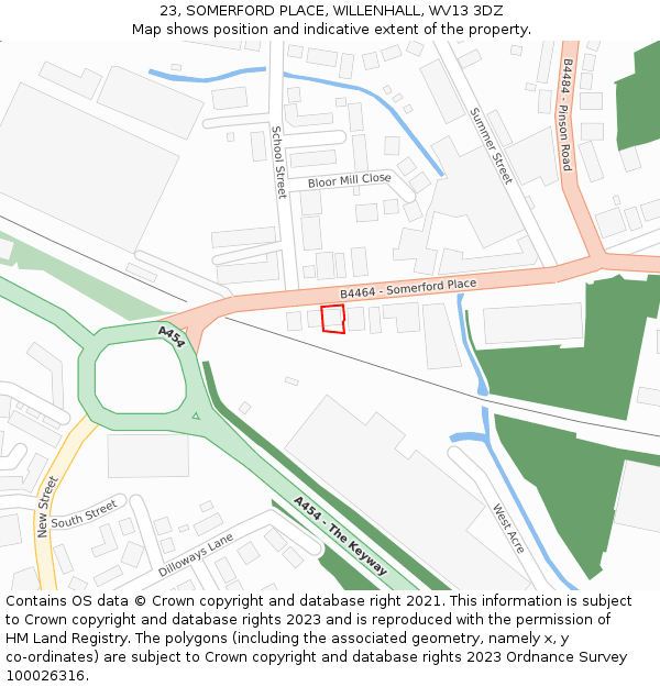 23, SOMERFORD PLACE, WILLENHALL, WV13 3DZ: Location map and indicative extent of plot