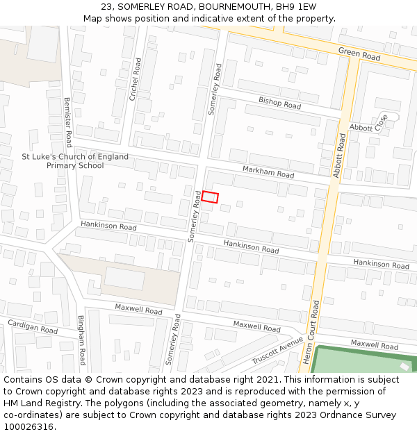 23, SOMERLEY ROAD, BOURNEMOUTH, BH9 1EW: Location map and indicative extent of plot