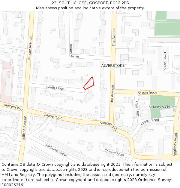 23, SOUTH CLOSE, GOSPORT, PO12 2PS: Location map and indicative extent of plot