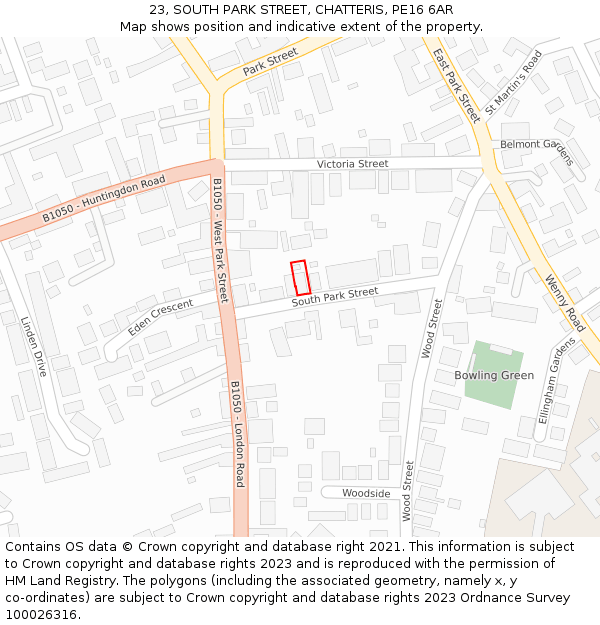 23, SOUTH PARK STREET, CHATTERIS, PE16 6AR: Location map and indicative extent of plot