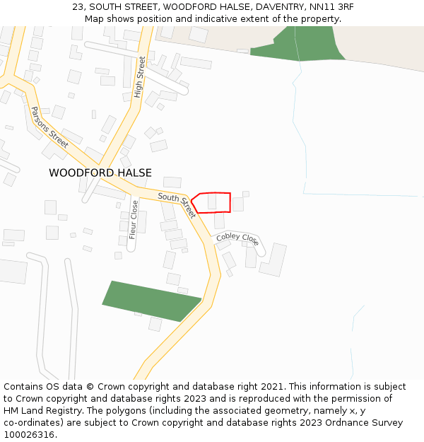 23, SOUTH STREET, WOODFORD HALSE, DAVENTRY, NN11 3RF: Location map and indicative extent of plot