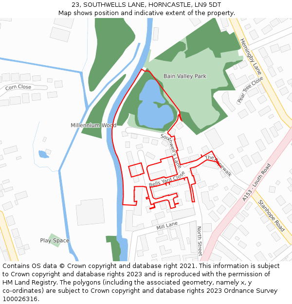 23, SOUTHWELLS LANE, HORNCASTLE, LN9 5DT: Location map and indicative extent of plot