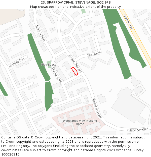 23, SPARROW DRIVE, STEVENAGE, SG2 9FB: Location map and indicative extent of plot